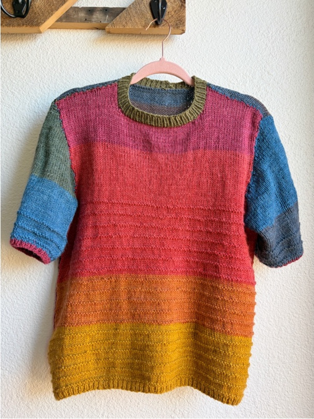 Vintage Hand Knit Colorblocked Ringer Sweater Medium